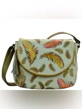 Anuschka Feather-Print Crossbody Bag